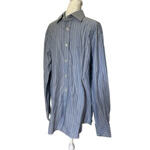 Seaward & Stearn London Blue Stripe Button Down Shirt Size L